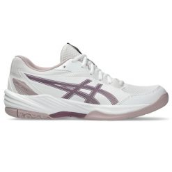 Damskie buty halowe Asics Gel-Task 4. Białe buty treningowe ASICS, bez wzorów, ze skóry, bez zapięcia, do piłki ręcznej. Za 387.00 zł.