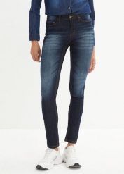Jeansy ze stretchem skinny, mid waist. Niebieskie jeansy bonprix, bez wzorów, z jeansu. Za 124.99 zł.