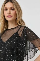 Guess bluzka damska kolor czarny wzorzysta. Czarne bluzki Guess, l, z aplikacjami, bez kołnierzyka, bez ramiączek. Za 529.99 zł.
