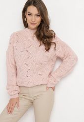 Różowy Luźny Sweter w Ozdobny Splot Ujuvertta. Czerwone swetry Born2be, bez wzorów, z dzianiny, eleganckie, bez ramiączek. W wyprzedaży za 76.49 zł.