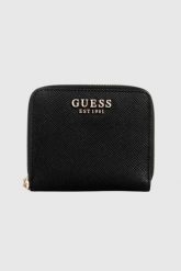 GUESS Czarny mały portfel damski Laurel. Czarne portfele Guess, z aplikacjami, ze skóry ekologicznej. W wyprzedaży za 151.99 zł.