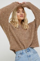 Pieces sweter z domieszką wełny damski kolor brązowy lekki. Brązowe swetry Pieces, l, bez wzorów, z wełny, bez ramiączek. W wyprzedaży za 94.99 zł.