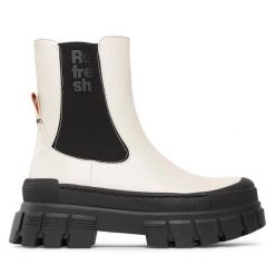 Botki Refresh. Białe botki Refresh, bez wzorów, bez obcasa, na płaskiej podeszwie, bez zapięcia. Za 199.99 zł.