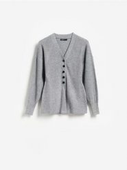 Kardigan z domieszką wiskozy - szary. Szare swetry Reserved, l, bez wzorów, z dzianiny, bez ramiączek. Za 139.99 zł.