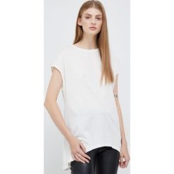 Sisley t-shirt damski kolor beżowy. Brązowe t-shirty Sisley, bez wzorów, z dzianiny, bez kołnierzyka, bez ramiączek. W wyprzedaży za 93.99 zł.