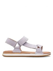 Clarks Skórzane sandały w kolorze fioletowym rozmiar: 39,5. Różowe sandały Clarks, bez wzorów, klasyczne, z otwartym noskiem, bez obcasa, bez zapięcia. Za 160.58 zł.