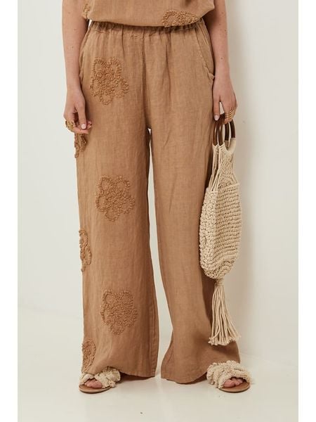 Rodier Lin Lniane spodnie w kolorze karmelowym rozmiar: S/M. Brązowe spodnie materiałowe Rodier Lin, bez wzorów, ze lnu, z podwyższonym stanem. Za 167.28 zł.