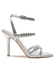 Guess Sandały Edelia FLJEDE LEM03 Srebrny. Szare sandały Guess, z aplikacjami, ze skóry, bez obcasa, na szpilce, bez zapięcia. Za 629.99 zł.
