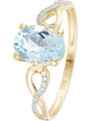 DIAMOND & CO Złoty pierścionek "Tobago" z diamentami i topazem rozmiar: 52. Niebieskie pierścionki Diamond & Co, z diamentem, złote. Za 724.78 zł.