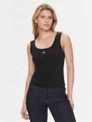 Guess Top W3YP68 KA0H1 Czarny Regular Fit. Czarne topy Guess, xxl, z aplikacjami, z bawełny, bez kołnierzyka, bez ramiączek. Za 149.52 zł.
