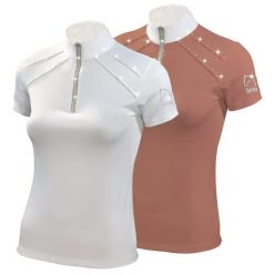 Koszulka polo do jazdy konnej z ozdobą lurex dla kobiet Tattini. Czerwone t-shirty sportowe TATTINI, l, z aplikacjami, z materiału, bez ramiączek, na fitness i siłownię. Za 341.00 zł.