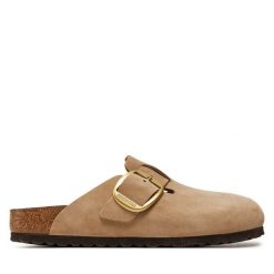Klapki Birkenstock. Brązowe klapki Birkenstock, bez wzorów, bez obcasa, bez zapięcia. Za 769.99 zł.