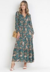 Zielona Sukienka Anastolea. Zielone sukienki Born2be, l, z aplikacjami, boho, bez kołnierzyka, bez ramiączek, maxi, kopertowe. W wyprzedaży za 101.99 zł.