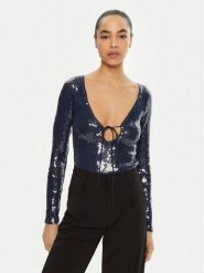 BARDOT Body 59471TB Niebieski Slim Fit. Niebieskie body i gorsety Bardot, bez wzorów, z syntetyku, bez ramiączek. Za 259.99 zł.