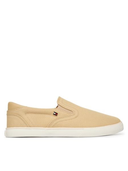 Tommy Hilfiger Tenisówki Th Low Profile Slip On FW0FW09103 Beżowy. Brązowe trampki Tommy Hilfiger, bez wzorów, z materiału, bez zapięcia. Za 182.99 zł.