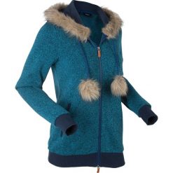 Bluza dzianinowa z polaru, długi rękaw bonprix ciemnoturkusowy melanż. Bluzy z kapturem bonprix. Za 79.99 zł.