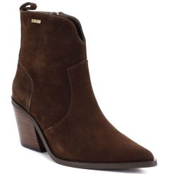 Skórzane botki damskie ocieplane kowbojki brązowe Big Star SS274473. Brązowe botki BIG STAR, bez wzorów, ze skóry, retro, bez obcasa, bez zapięcia. Za 269.99 zł.