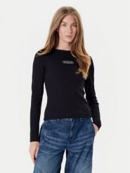 Guess Jeans Bluzka W5YP38 KA0H1 Czarny Slim Fit. Czarne bluzki Guess Jeans, xs, z aplikacjami, z bawełny, bez kołnierzyka, bez ramiączek. Za 129.99 zł.