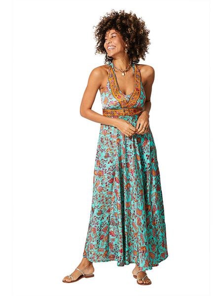 Aller Simplement Sukienka w kolorze turkusowo-pomarańczowym rozmiar: 38/40. Brązowe sukienki Aller Simplement, bez wzorów, klasyczne, bez kołnierzyka, bez ramiączek, maxi, sportowe. Za 112.45 zł.