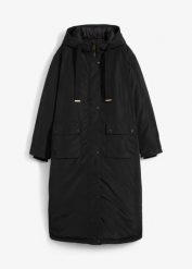 Długa parka. Czarne płaszcze bonprix, bez wzorów, bez kaptura. Za 339.99 zł.