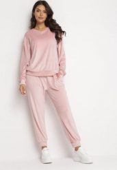 Jasnoróżowy Komplet Dresowy z Welurowej Dzianiny Bluza i Joggery Iramba. Czerwone bluzy Born2be, l, bez wzorów, z dresówki, bez kaptura. W wyprzedaży za 50.99 zł.