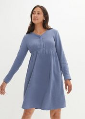 Sukienka ciążowa i do karmienia z muślinu. Niebieskie sukienki bonprix, bez wzorów, bez kołnierzyka, moda ciążowa, bez ramiączek. Za 99.99 zł.