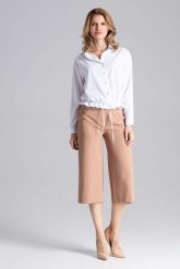 Biała Szykowna Koszula Wiązana Sznurkiem na Dole. Białe koszule Figl, l, bez wzorów, z elastanu, eleganckie, bez kołnierzyka, bez ramiączek. Za 189.00 zł.