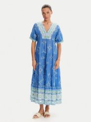 Iconique Sukienka letnia IC25-092 Niebieski Relaxed Fit. Niebieskie sukienki Iconique, xl, bez wzorów, z bawełny, bez kołnierzyka, bez ramiączek. Za 389.99 zł.