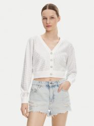Guess Kardigan W5GR08 Z3MN2 Biały Regular Fit. Białe swetry Guess, l, z aplikacjami, z syntetyku, bez ramiączek. Za 379.99 zł.