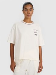 4F T-shirt oversize z nadrukiem damski - biały L. Białe t-shirty sportowe 4f, l, bez wzorów, z bawełny, bez ramiączek. Za 69.99 zł.