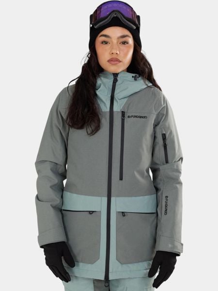 Kurtka Narciarska Damska Fundango Poplar ECO. Zielone kurtki narciarskie FUNDANGO, na zimę, m, bez wzorów, z materiału, bez kaptura, narciarskie. Za 499.00 zł.