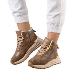 BM Brązowe ocieplane sneakersy Tasma. Brązowe botki BM, bez wzorów, ze skóry ekologicznej, bez obcasa, bez zapięcia. Za 127.92 zł.