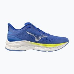 Buty do biegania damskie Mizuno Wave Serene 2. Niebieskie buty do biegania Mizuno, bez wzorów, z materiału, bez zapięcia, do biegania, mizuno wave. Za 419.99 zł.