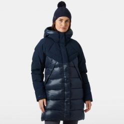 Parka dla kobiet Helly Hansen Bliss. Niebieskie płaszcze Helly Hansen, na zimę, bez wzorów, bez kaptura. W wyprzedaży za 1,497.50 zł.