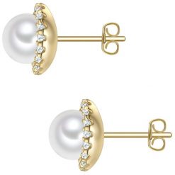 Rafaela Donata Kolczyki z Srebra Sterling w zlocie z cyrkonia i perla muszlowa 1 ct Damski. Białe kolczyki Rafaela Donata, z cyrkonią, pozłacane. Za 219.99 zł.