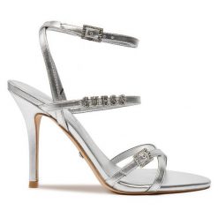 Sandały Guess. Szare sandały Guess, z aplikacjami, bez obcasa, na szpilce, bez zapięcia. Za 629.99 zł.
