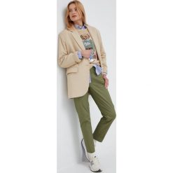 Polo Ralph Lauren spodnie 211856823008 damskie kolor zielony dopasowane high waist. Zielone spodnie materiałowe Polo Ralph Lauren, bez wzorów, z materiału, z podwyższonym stanem. Za 789.99 zł.