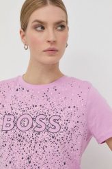 BOSS t-shirt bawełniany kolor różowy. Czerwone t-shirty Boss, bez wzorów, z bawełny, bez kołnierzyka, bez ramiączek. Za 209.99 zł.