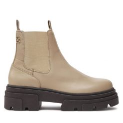 Sztyblety Tommy Hilfiger. Brązowe botki Tommy Hilfiger, bez wzorów, bez obcasa, na płaskiej podeszwie, bez zapięcia. Za 439.99 zł.