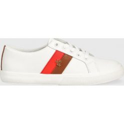 Lauren Ralph Lauren sneakersy skórzane Janson II kolor biały. Białe buty sportowe lifestyle Lauren Ralph Lauren, bez wzorów, z gumy, sportowe, z okrągłym noskiem, bez zapięcia. Za 459.99 zł.