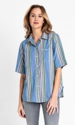 LEE SS SHIRT DAMSKA KOSZULA W PASKI DIPPED BLUE L45DCHLA 112110225. Niebieskie koszule Lee, l, bez wzorów, bez kołnierzyka, bez ramiączek. W wyprzedaży za 49.99 zł.