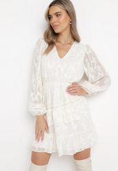 Jasnobeżowa Sukienka Boho z Gumką w Pasie i Błyszczącą Nitką Gavissa. Brązowe sukienki Born2be, l, bez wzorów, boho, bez kołnierzyka, bez ramiączek, mini. W wyprzedaży za 127.49 zł.