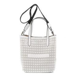 Biała Ażurowa Torebka Damska Hispanitas. Białe shopper bag Hispanitas, w ażurowe wzory, ze skóry ekologicznej, eleganckie, na ramię, bez dodatków. Za 449.00 zł.