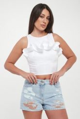 Top damski z falbaną ELISABETTA FRANCHI. Topy Elisabetta Franchi, bez wzorów, bez kołnierzyka, bez ramiączek. Za 1,449.00 zł.