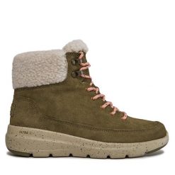 Botki Skechers. Brązowe botki Skechers, bez wzorów, bez obcasa, na płaskiej podeszwie, bez zapięcia. Za 319.99 zł.