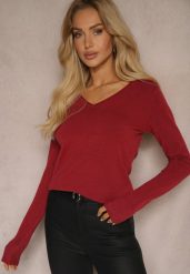 Bordowy Sweter z Dodatkiem Kaszmiru o Klasycznym Kroju Taianne. Czerwone swetry Renee, bez wzorów, z kaszmiru, casualowe, bez ramiączek. Za 79.99 zł.