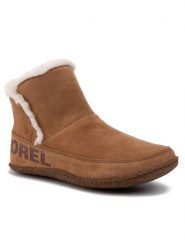 Sorel Botki Nakiska Bootie NL3389 Brązowy. Brązowe botki Sorel, bez wzorów, ze skóry, bez obcasa, na płaskiej podeszwie, bez zapięcia. Za 269.99 zł.