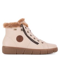 Trzewiki Remonte. Brązowe botki Remonte, bez wzorów, bez obcasa, na płaskiej podeszwie, bez zapięcia. Za 309.99 zł.