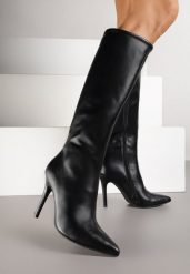 Czarne Klasyczne Kozaki na Szpilce Latiara. Czarne kozaki Renee, na jesień, bez wzorów, eleganckie, bez obcasa, na obcasie, bez zapięcia. Za 159.99 zł.