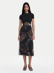Desigual Sukienka codzienna Paisley 25SWVK32 Czarny Regular Fit. Czarne sukienki Desigual, na co dzień, l, bez wzorów, z syntetyku, bez kołnierzyka, bez ramiączek, proste. Za 479.99 zł.